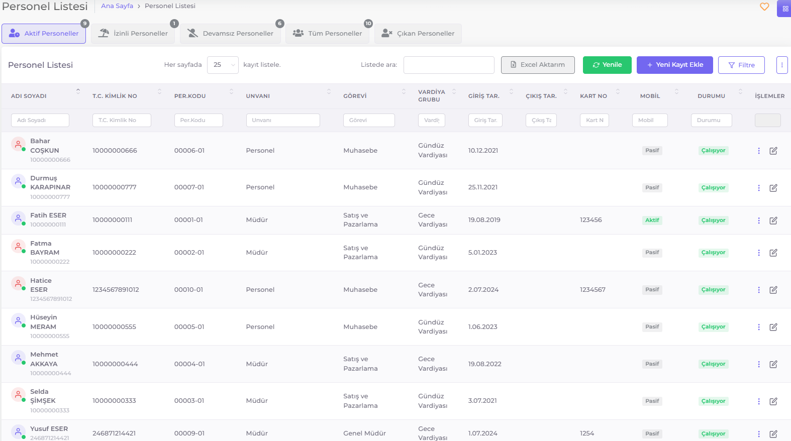 Personel Listesi Yönetimi